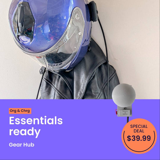 TorqueHook™ – Helmet & Gear Wall Organizer with Built-In USB-C Charging Port